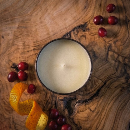 Cranberry prosecco candle with cranberries and orange zest